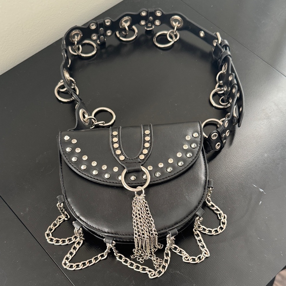 Club Exx Studded and rhinestone Crossbody Bag with Chain Details